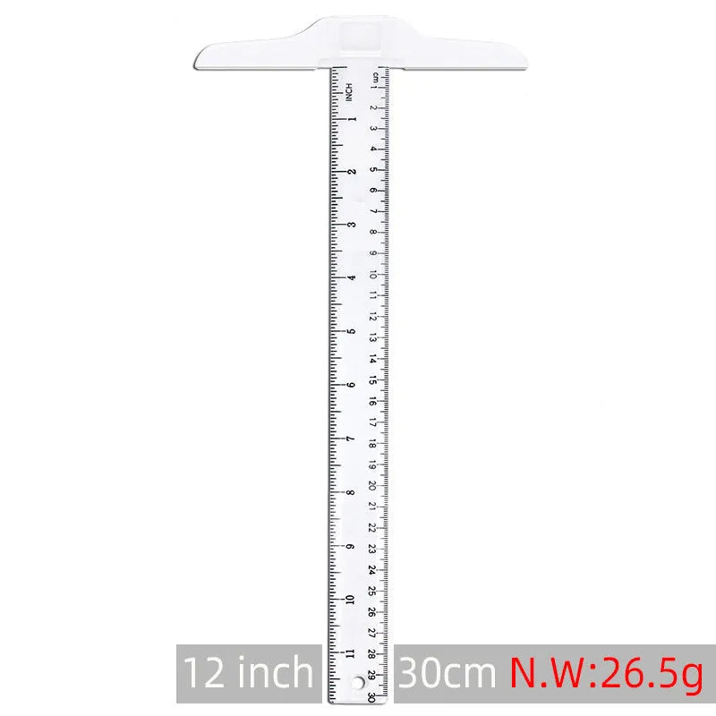 30cm plastic T-shaped ruler with transparent or orange yellow option for technical drawing
