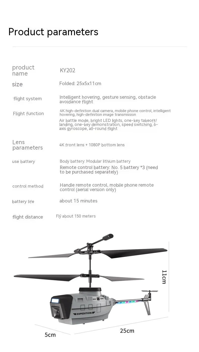 Heifeng grey reconnaissance UAV helicopter drone with obstacle avoidance and remote control