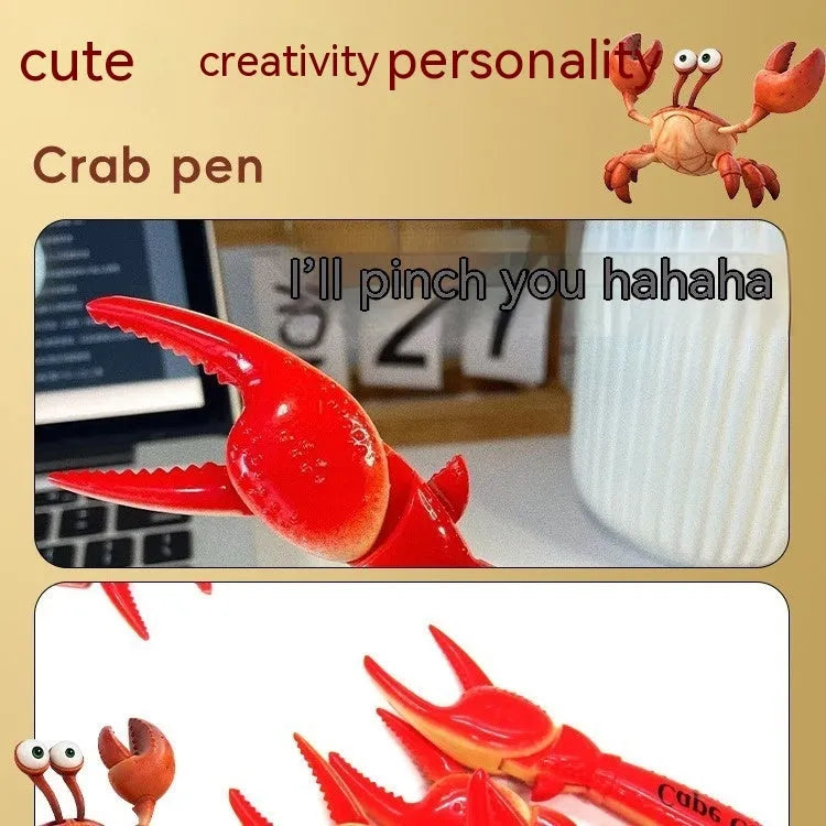 Crab claw novelty ballpoint pen with a pressable metal can clip on a white background.