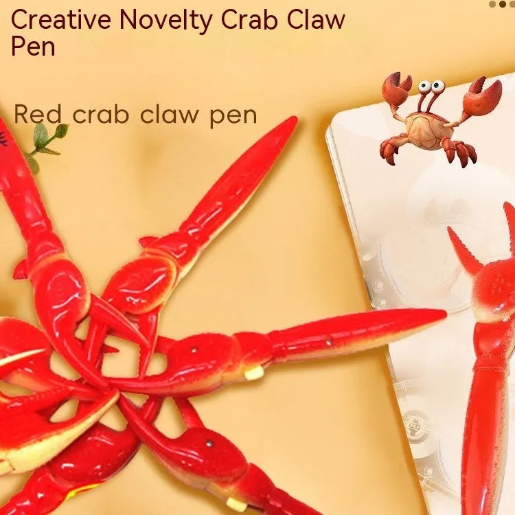 Crab claw novelty ballpoint pen with a pressable metal can clip on a white background.