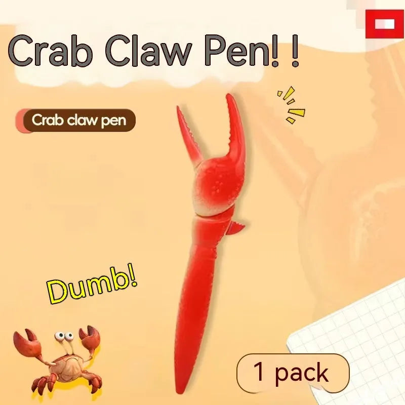 Crab claw novelty ballpoint pen with a pressable metal can clip on a white background.