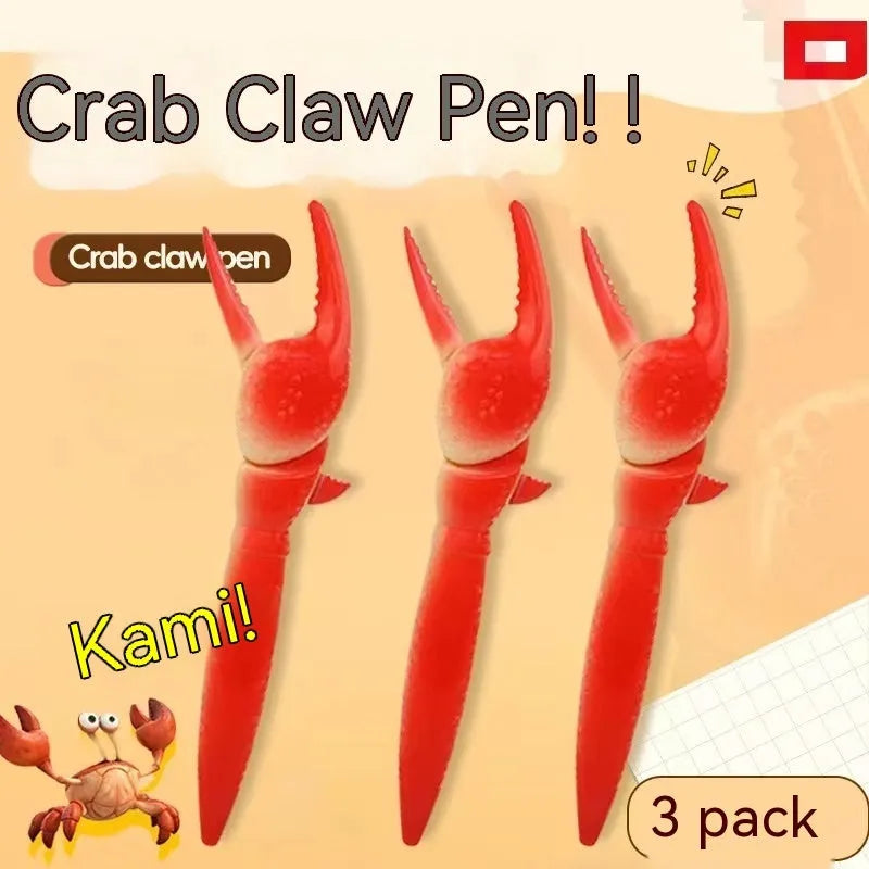 Crab claw novelty ballpoint pen with a pressable metal can clip on a white background.