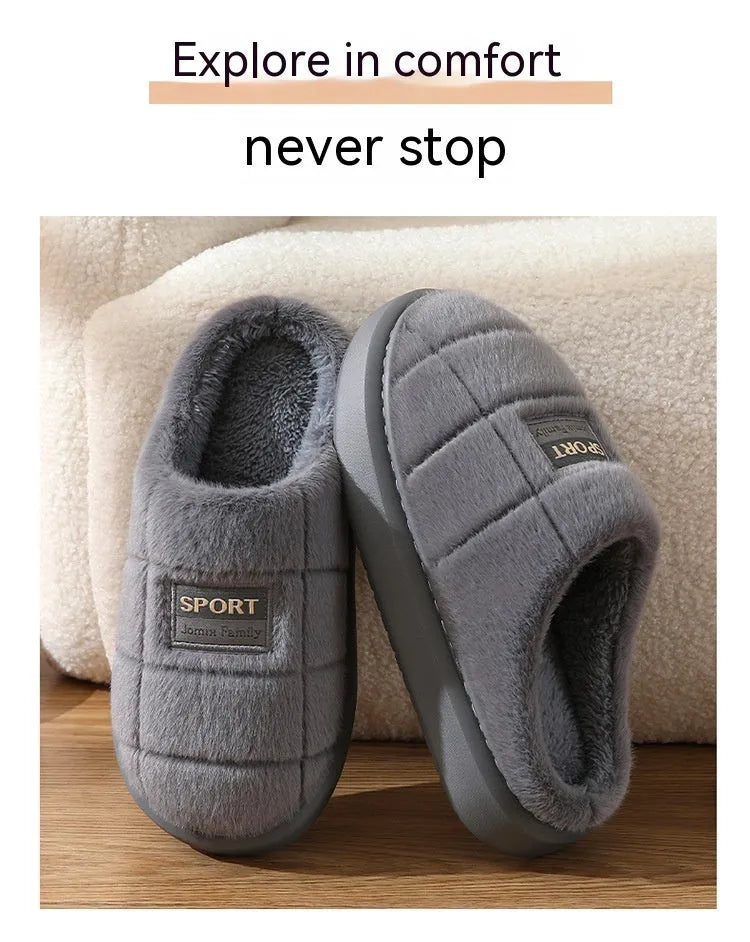Men's plaid pattern winter slippers with rabbit hair upper and thick artificial wool lining