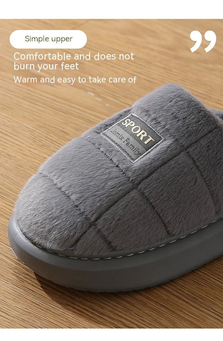 Men's plaid pattern winter slippers with rabbit hair upper and thick artificial wool lining