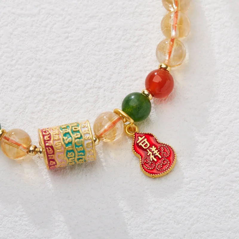 Hand-woven citrine five sutra bracelet with 6mm gemstones and geometric patterns