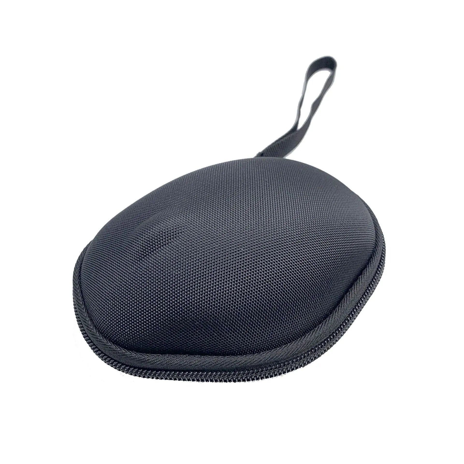 Black M720 mouse protective case with grey interior showing dimensions 14x9.8x5.5cm