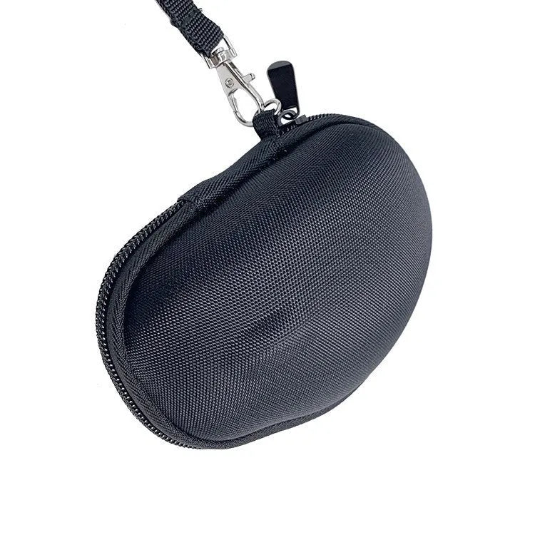 Black M720 mouse protective case with grey interior showing dimensions 14x9.8x5.5cm