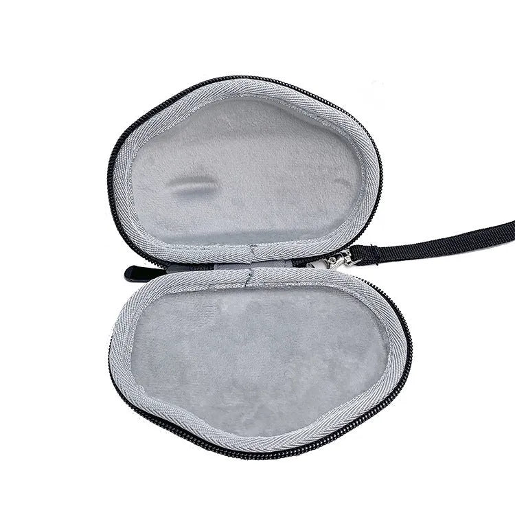Black M720 mouse protective case with grey interior showing dimensions 14x9.8x5.5cm