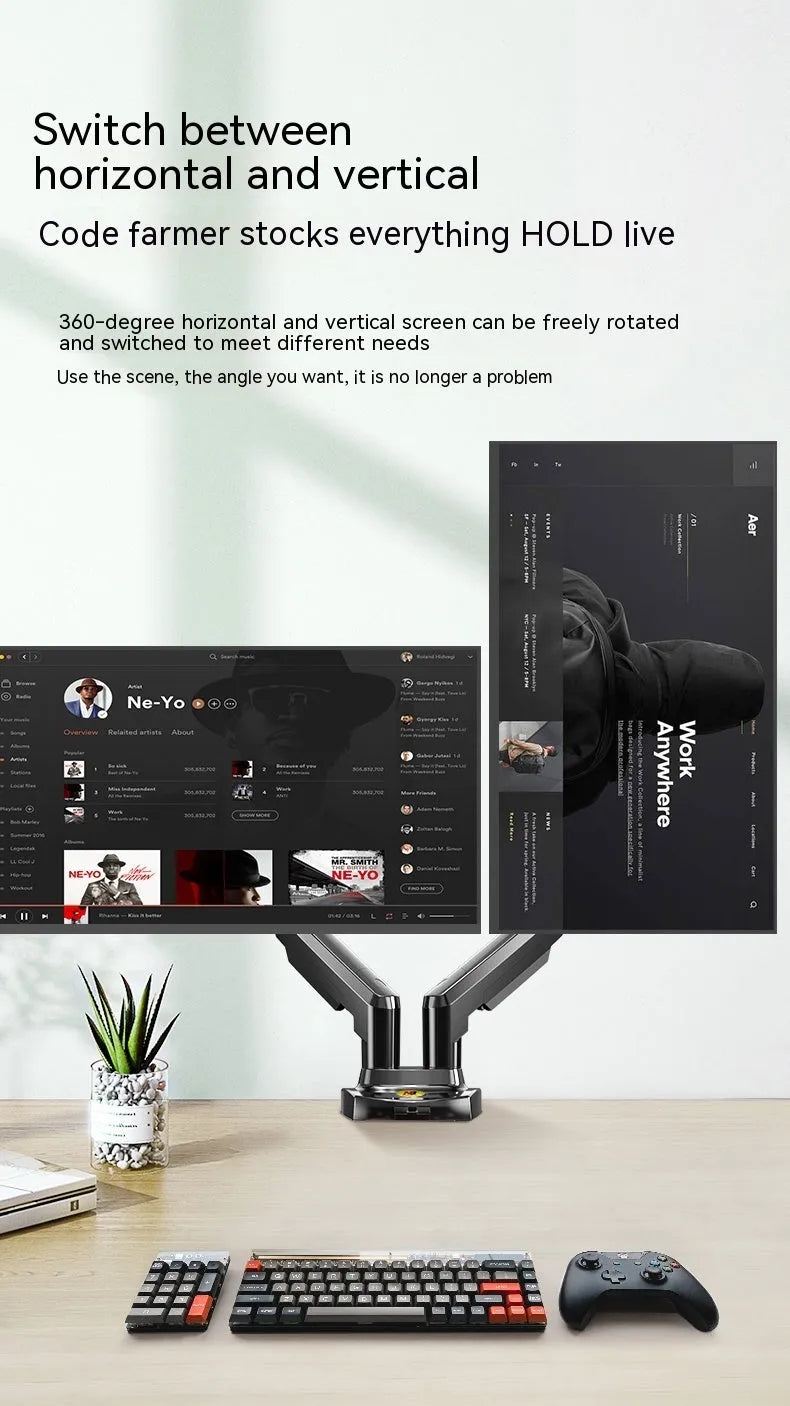 Aluminium alloy dual screen monitor bracket with VESA 75-100mm mounting compatibility