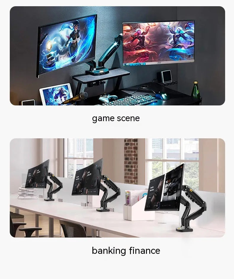 Aluminium alloy dual screen monitor bracket with VESA 75-100mm mounting compatibility