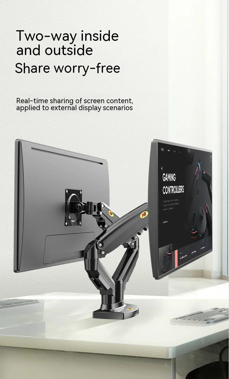 Aluminium alloy dual screen monitor bracket with VESA 75-100mm mounting compatibility