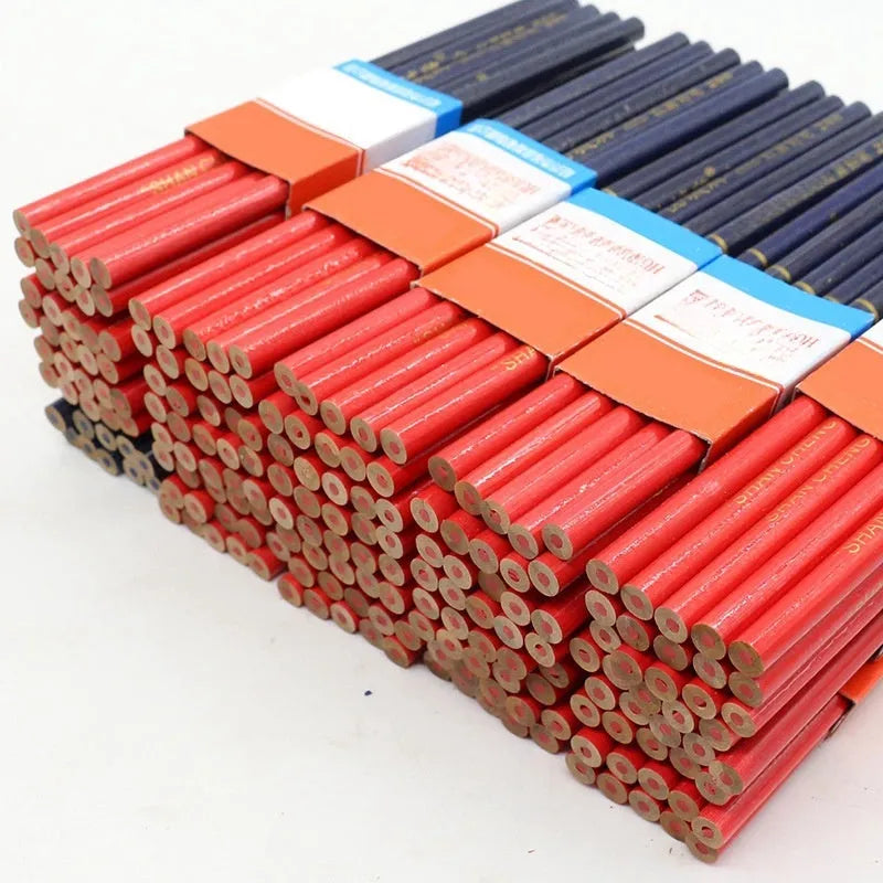 Pack of 10 red and blue two-colour carpenter's pencils with wooden shells