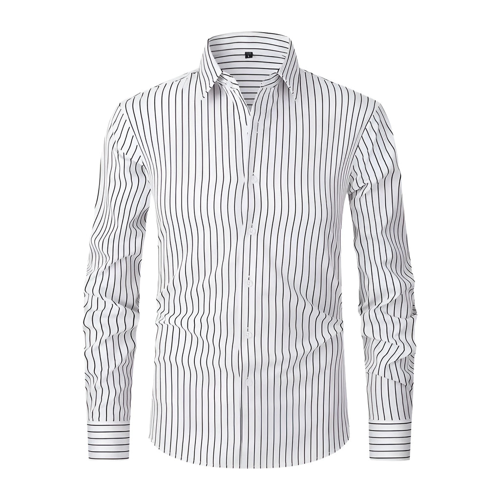 Men's slim fit striped long sleeve business shirt in polyester fabric
