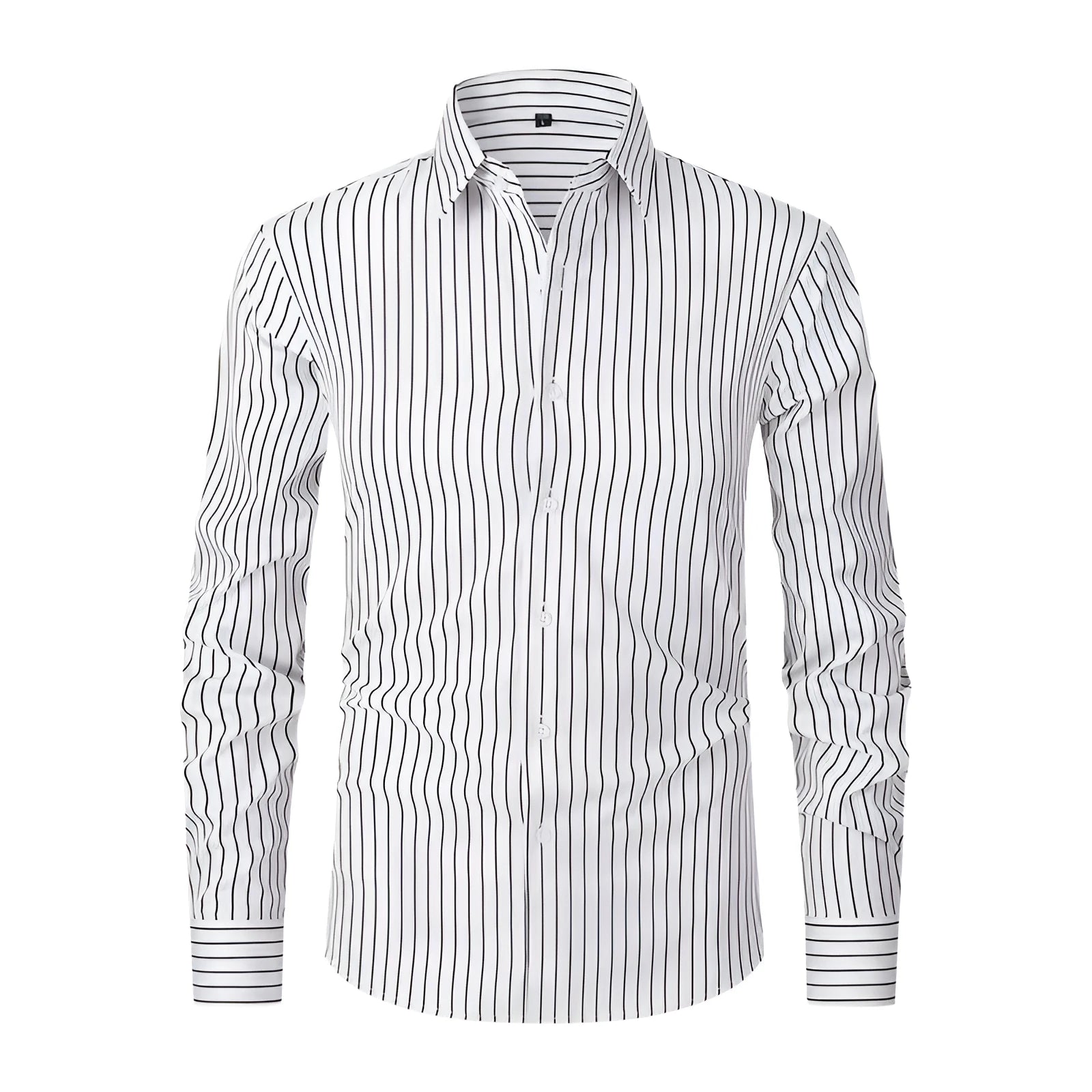 Men's slim fit striped long sleeve business shirt in polyester fabric