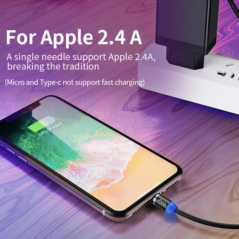 Magnetic data cable with interchangeable black red and silver heads for TYPE-C 8PIN and Micro USB devices