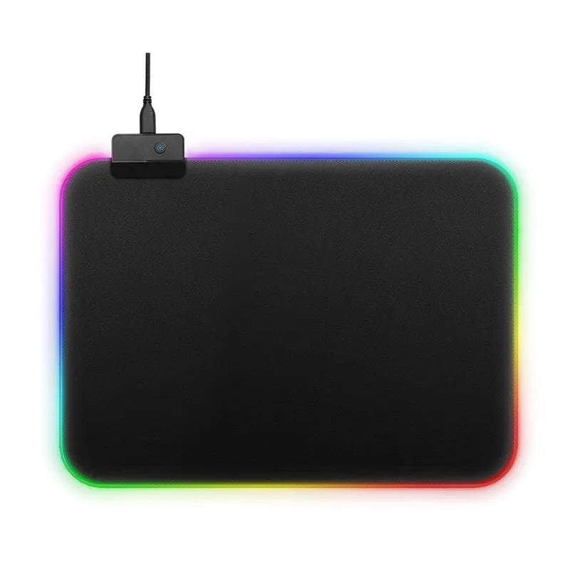 RGB gaming mouse pad with Jiaji cloth surface, anti-slip rubber base, and four-side LED lighting in 800x300mm size.