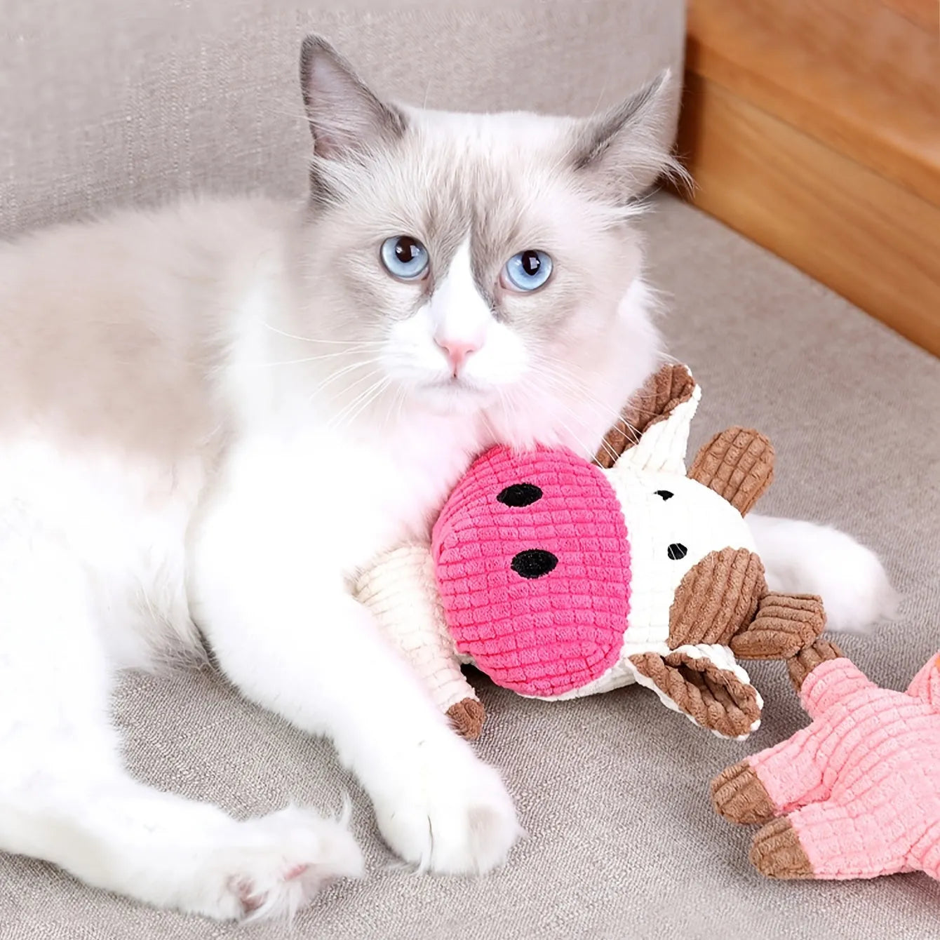 Colourful plush dog chew toy in animal shape with squeaker inside for bite-resistant chewing