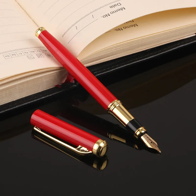 Red and black metal fountain pen with 0.5mm iridium gold-plated nib for office and student writing