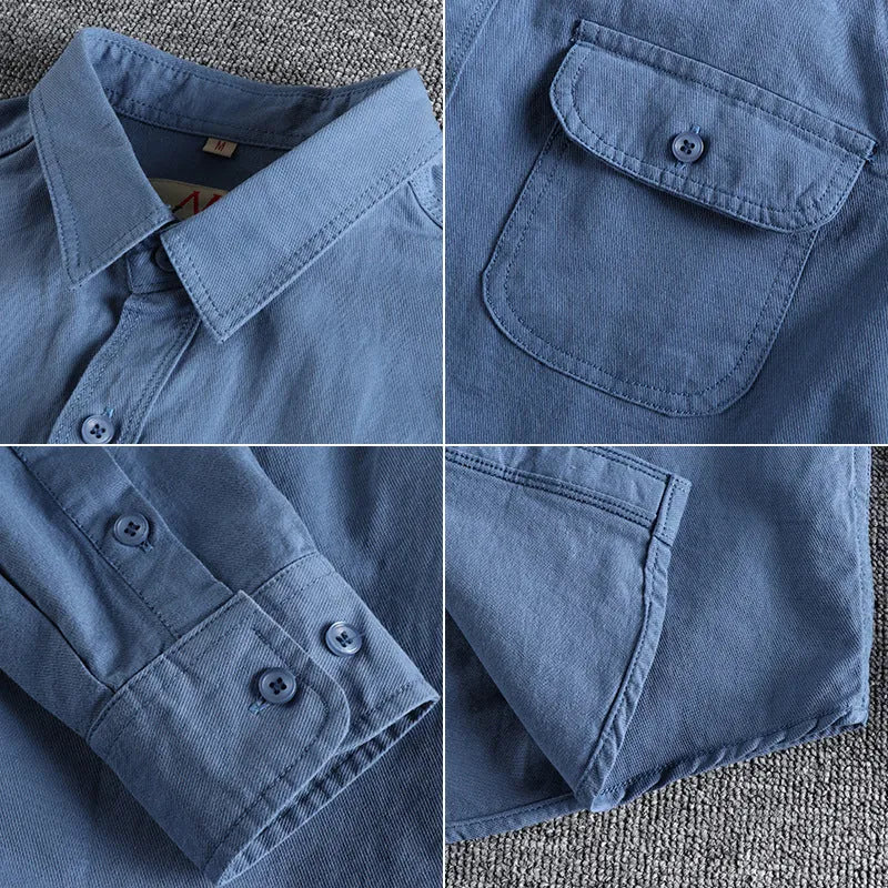 Men's solid colour cotton long sleeve shirt in regular fit cardigan style