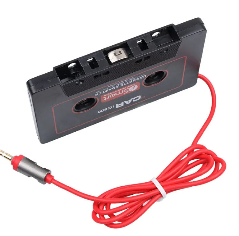 Black car cassette adapter for connecting MP3 players and smartphones to vehicle cassette decks