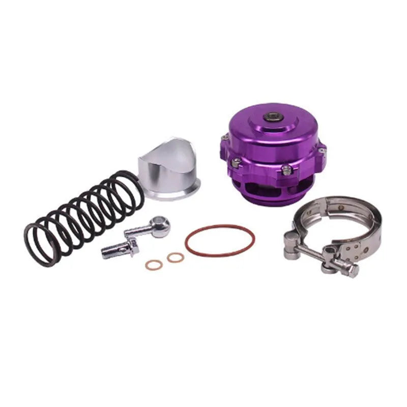 Aluminium alloy automotive blowoff valve in 50mm universal size, shown in one of six colour options.