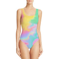 Girl's sleeveless one-piece swimsuit with a digital printing pattern, available in multiple colours and sizes.