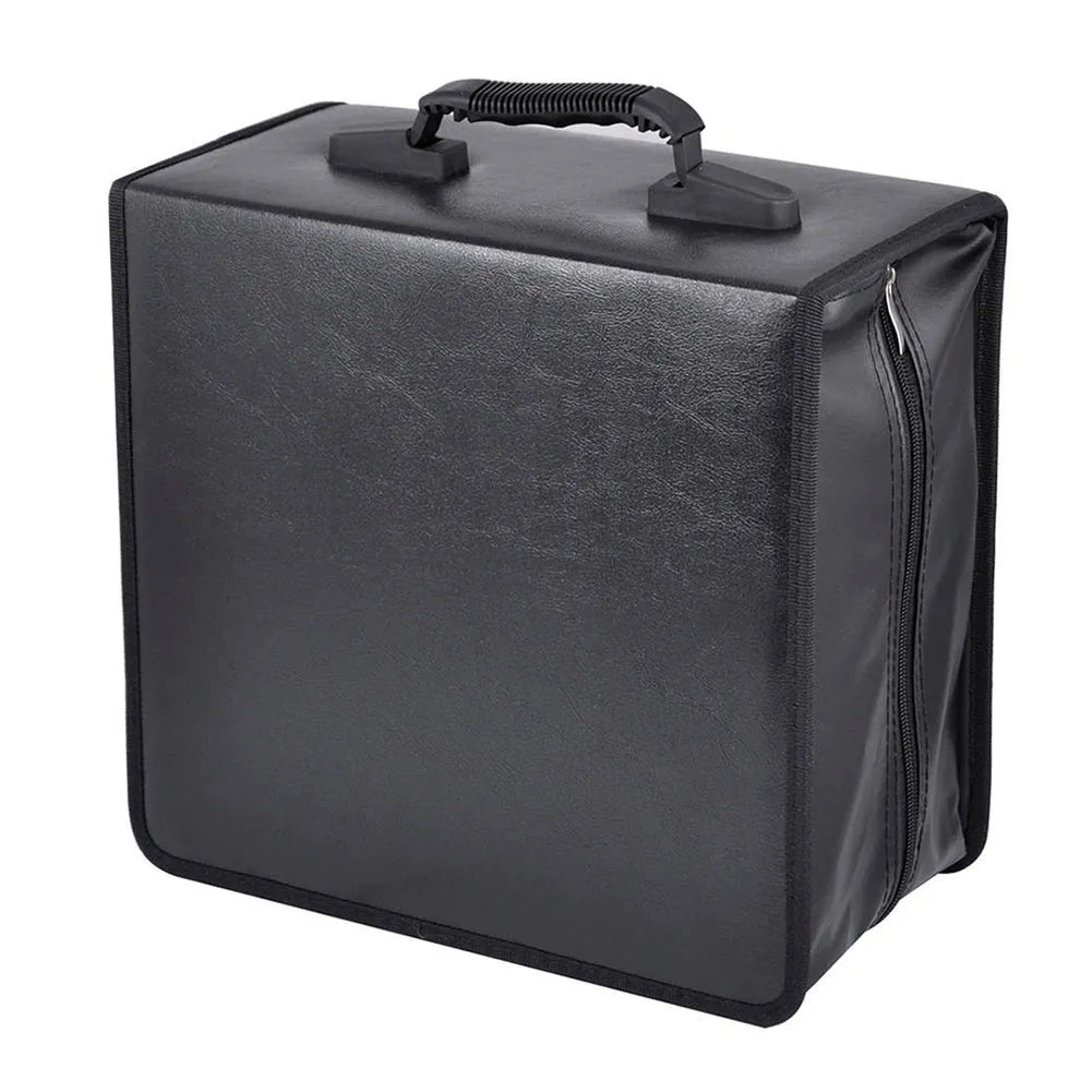 Black Oxford fabric CD DVD storage organiser binder bag with hand strap and zipper closure