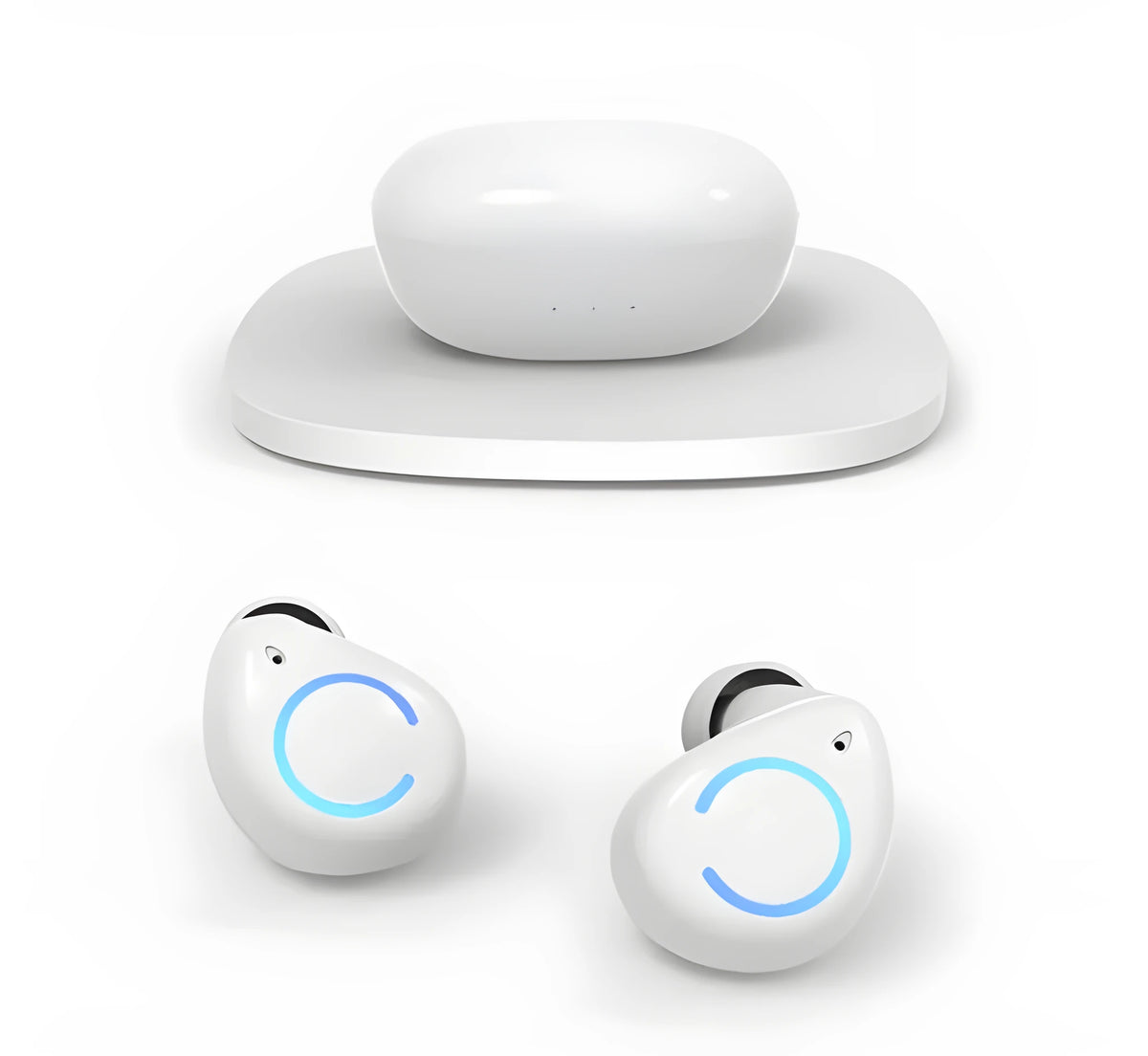 M18 true wireless in-ear stereo headset in black or white colour with compact packaging.