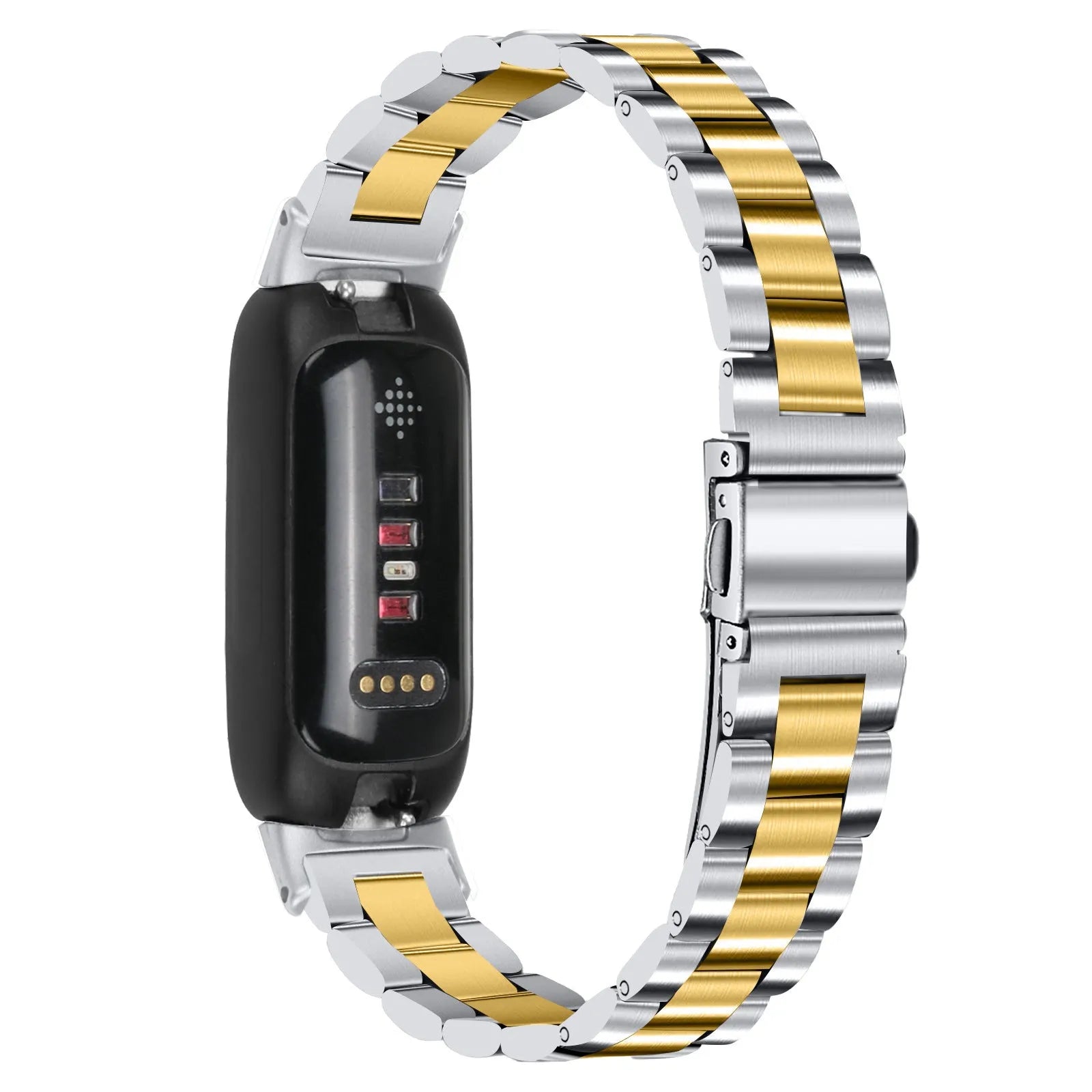 Stainless steel three bead watch strap for Inspire 3 with 12mm interface in silver gold and rose pink finishes
