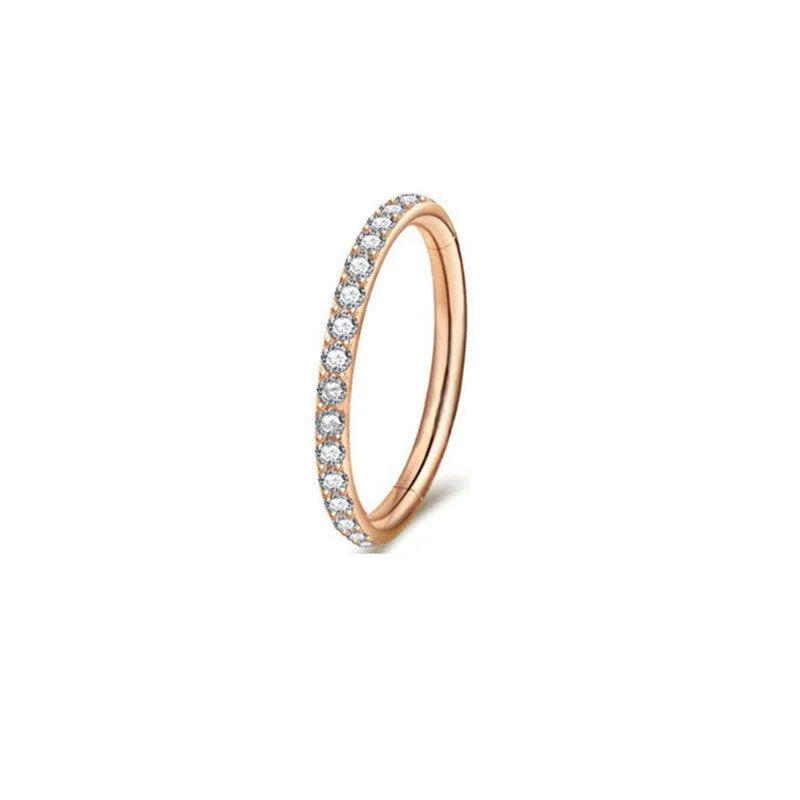 Stainless steel seamless round nose ring showing electroplated colour variations and size specifications