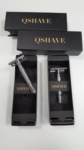 Chrome-plated double edged safety razor with storage box and replacement blade