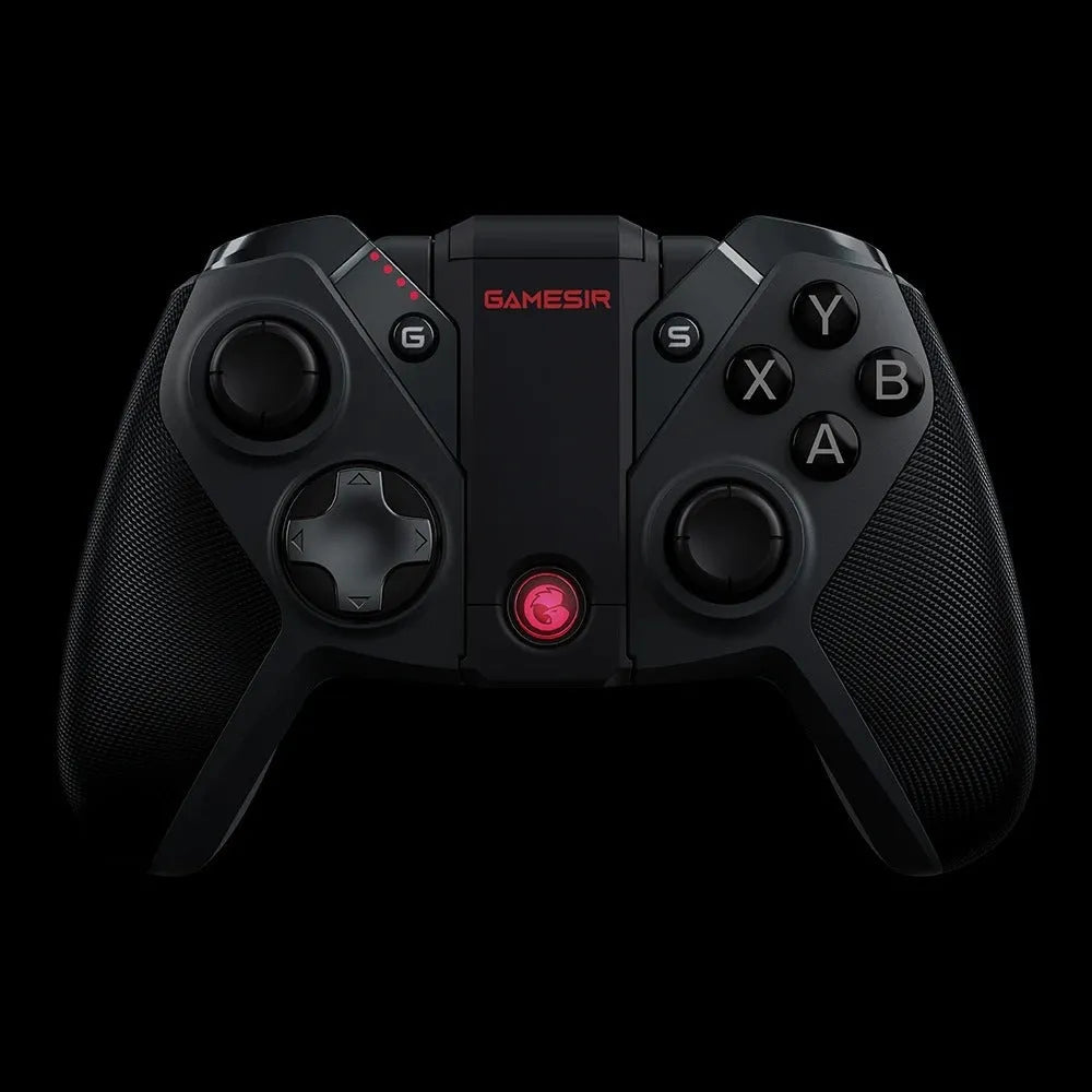 Black game console handle with type-C connector and standard controller layout