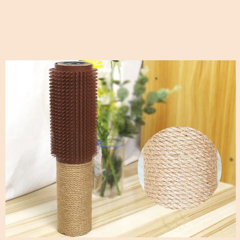 Brown sisal scratching post for cats with natural jute rope measuring 30cm tall