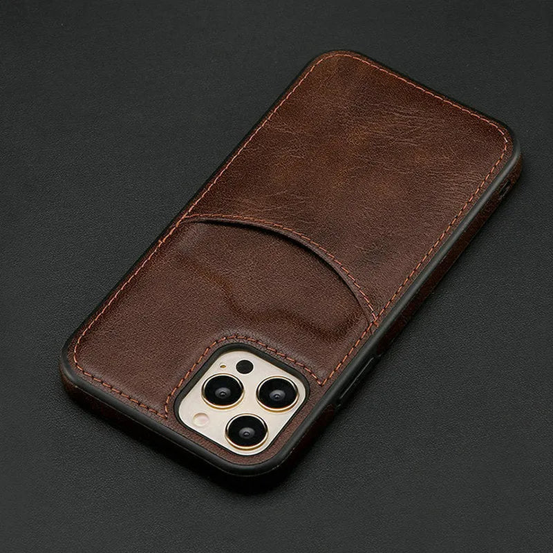 Dark blue PU leather protective case for iPhone models from 7 to 14 Pro Max.