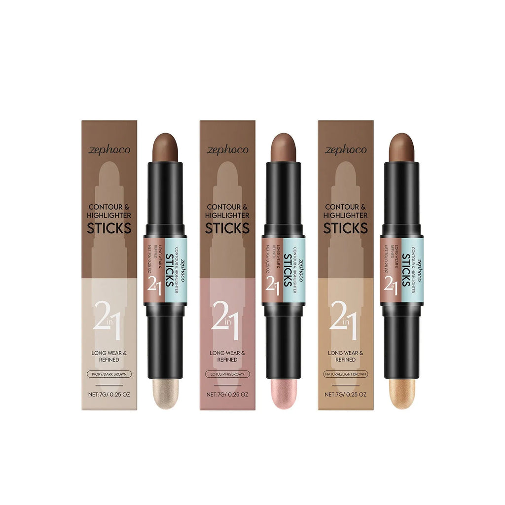 A 2-in-1 dual-tip makeup outline highlighter pencil for eyebrows and lips in three colour options.