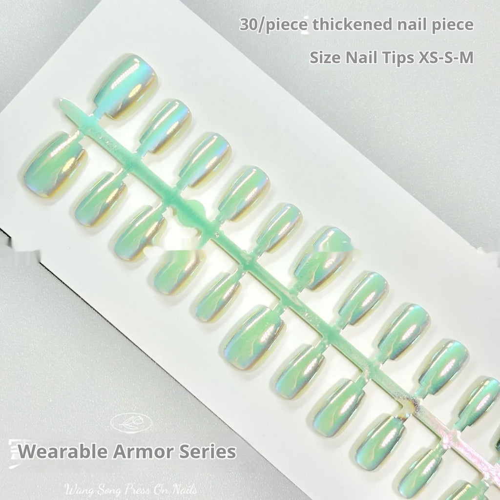 Electroplated Cat's Eye false nails with aurora finish in short ladder lengths XS S M