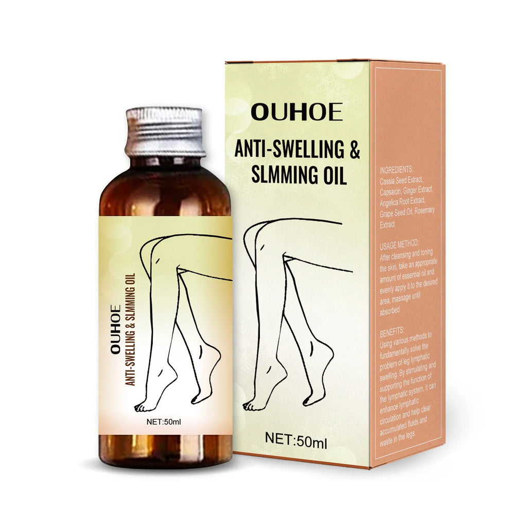 50ml bottle of essential oil for body moisturising and leg massage with natural extracts