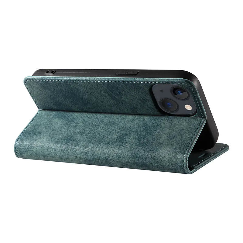 Magnetic flip phone case in a choice of colours for compatible iPhone models.