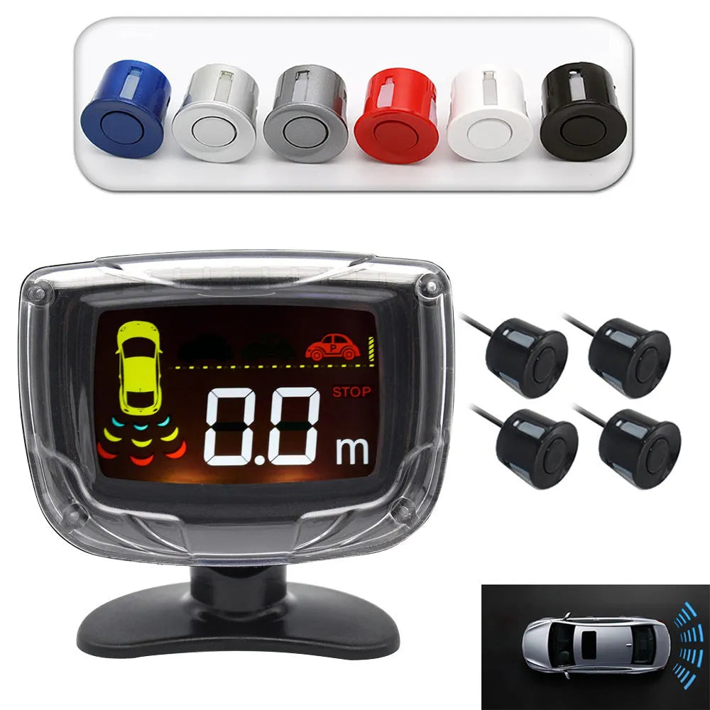 Wireless reversing sensor system with LED display and four ultrasonic probes for vehicle obstacle detection