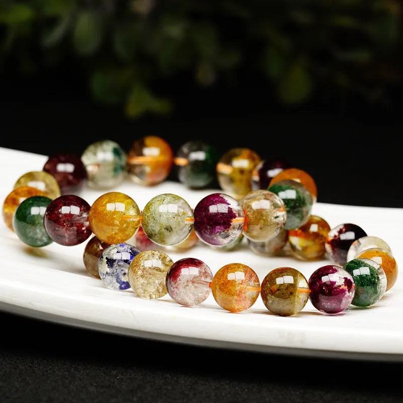 Crystal bracelet with 10mm spherical beads showing ghost cornucopia design in ethnic retro style