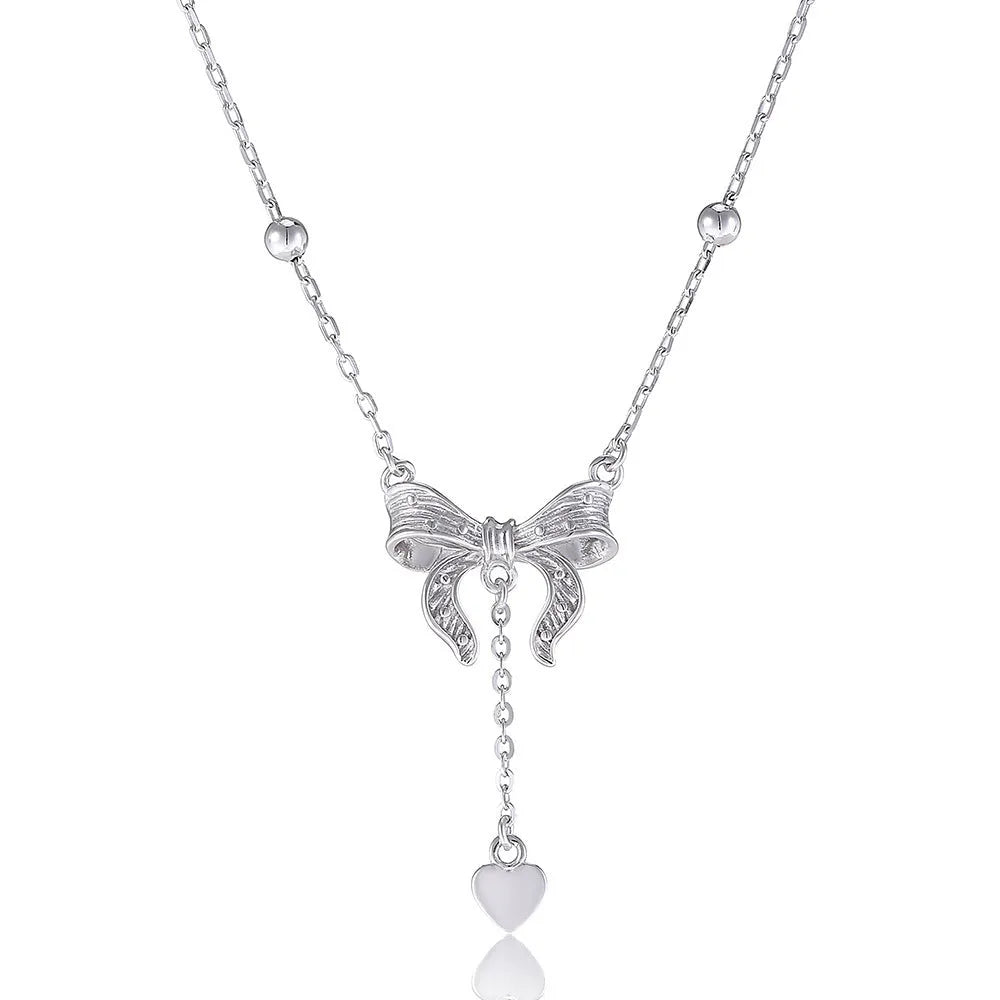 S925 silver women's necklace with butterfly heart pendant on adjustable 40-45cm O-ring chain