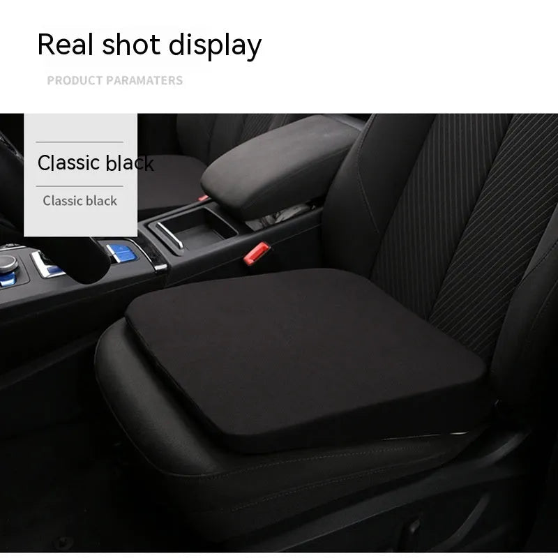 Black car seat heightening cushion with thick 6cm foam build on a car seat