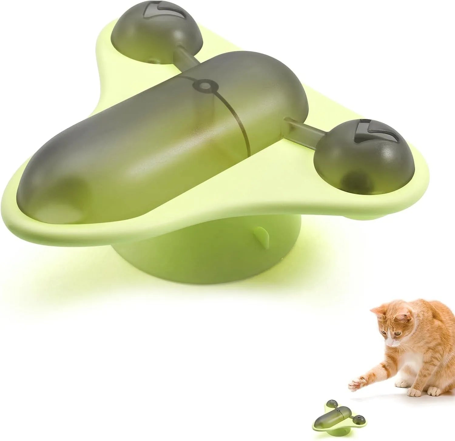 Blue interactive pet puzzle feeder with bell, catnip compartment and aeroplane snack cabin measuring 14.2cm