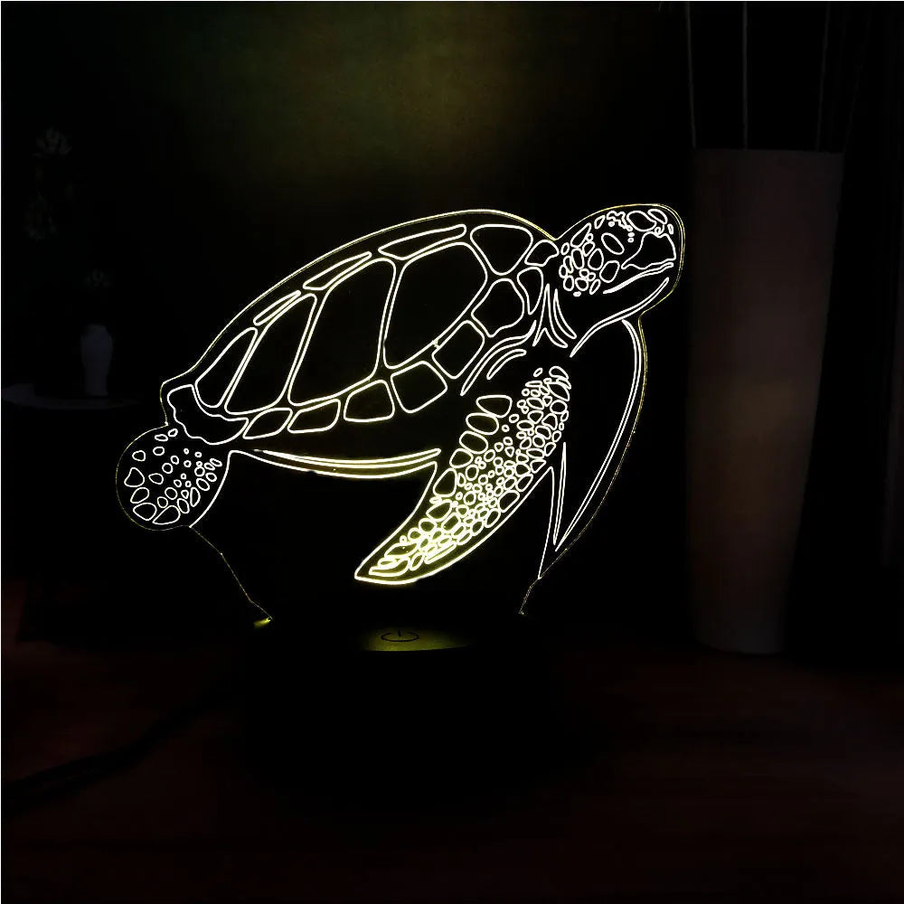3D acrylic turtle-shaped LED night light with 16 colour remote control options