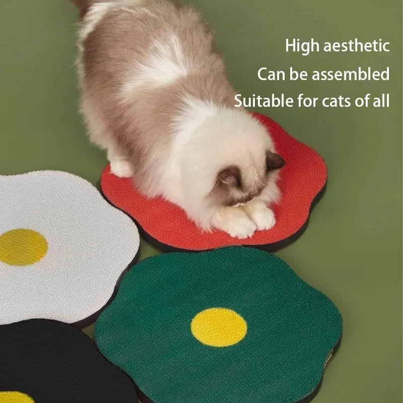 Medium wall mounted cat scratching board in green colour with corrugated texture