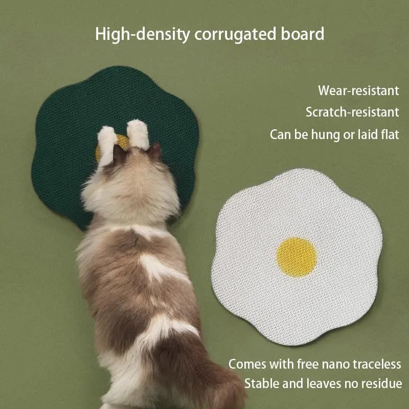 Medium wall mounted cat scratching board in green colour with corrugated texture