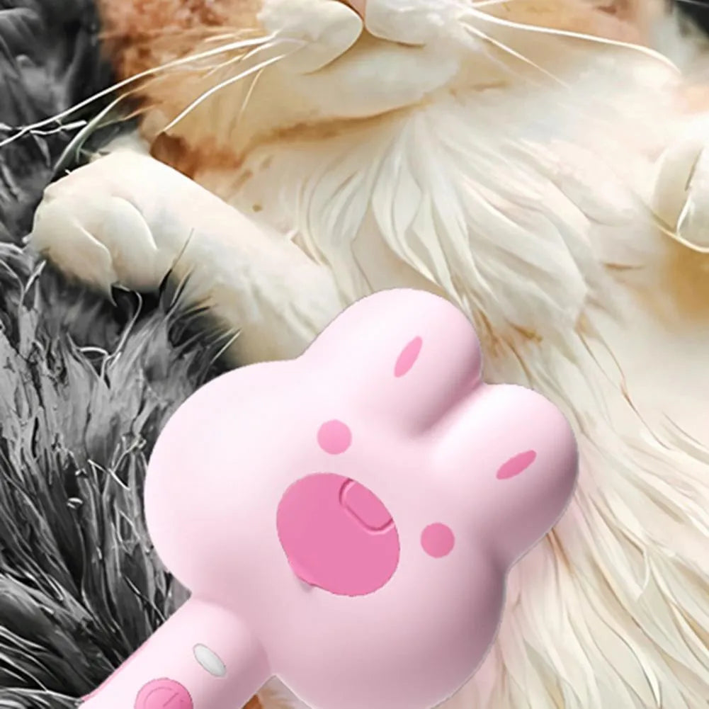 Rechargeable cat steam brush grooming tool with cartoon design in green, pink, or white colours