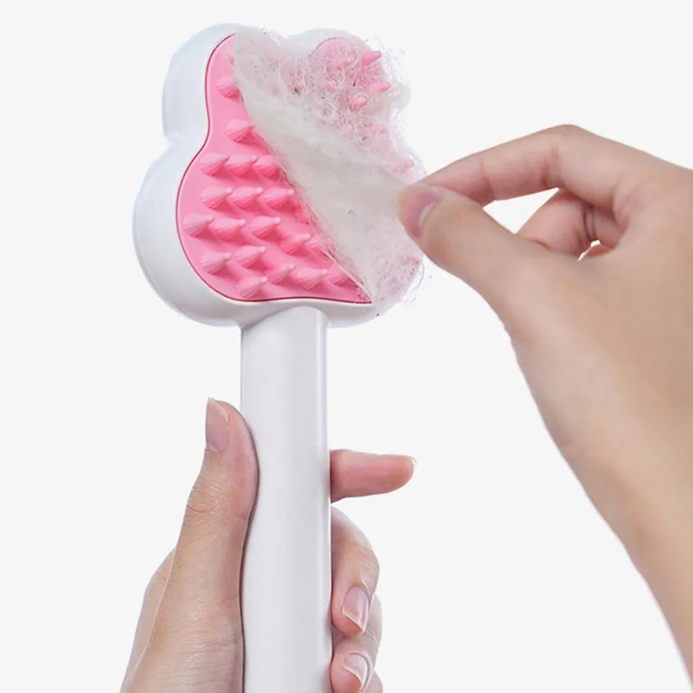 Rechargeable cat steam brush grooming tool with cartoon design in green, pink, or white colours