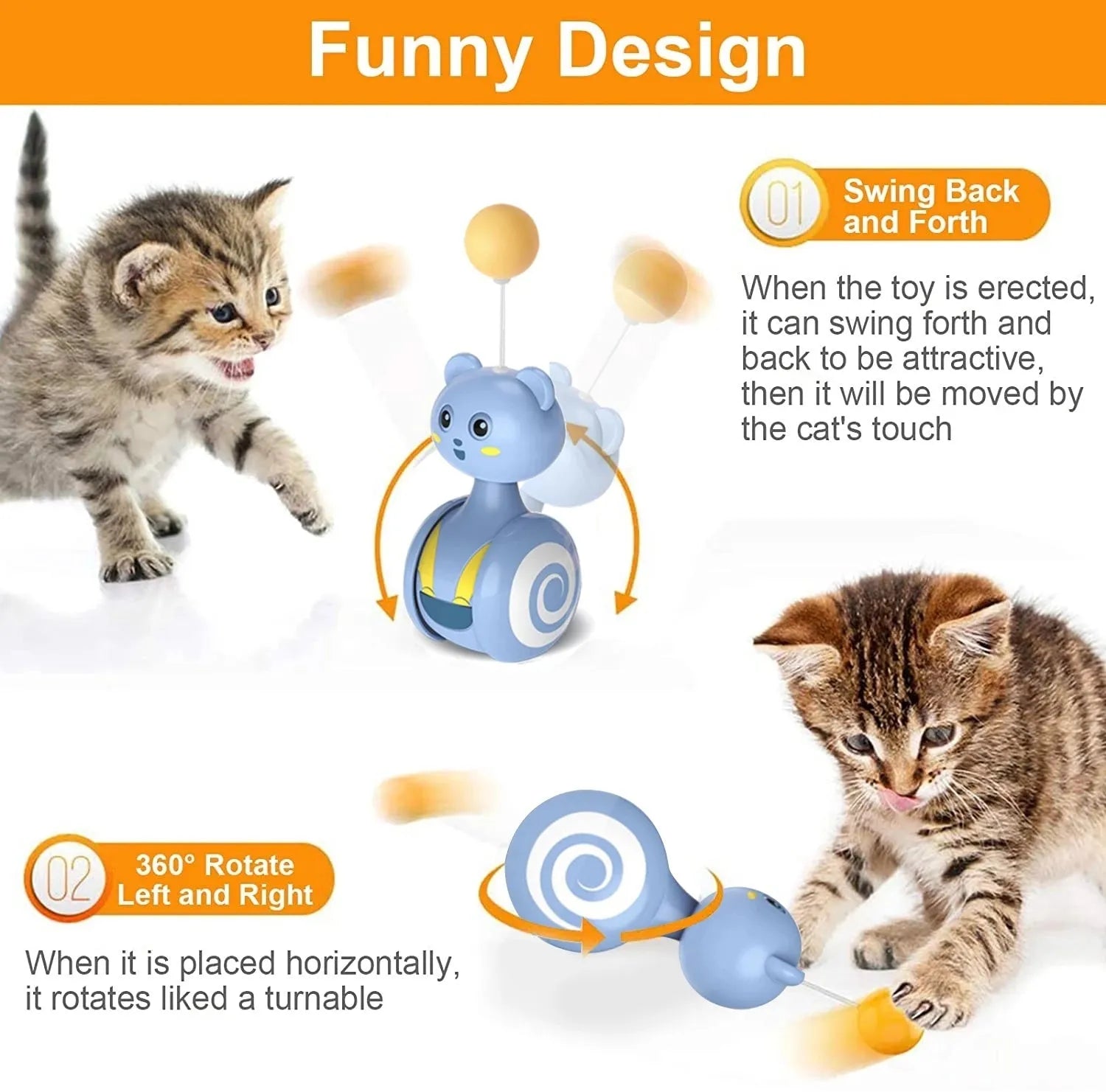 Cat interactive feather wand toy with rolling tumbler base and rotating ball attachment