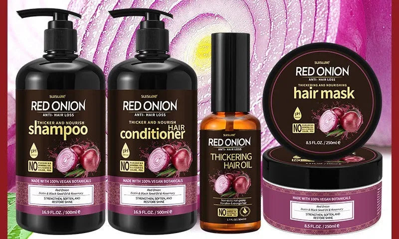 Red onion shampoo and conditioner set with hair mask and oil for dry damaged hair care